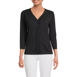 Women's 3/4 Sleeve Slub V-neck Lace Trim Top