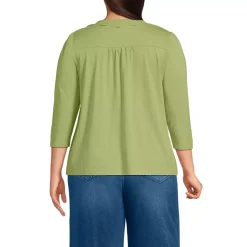 Women's 3/4 Sleeve Slub V-neck Lace Trim Top