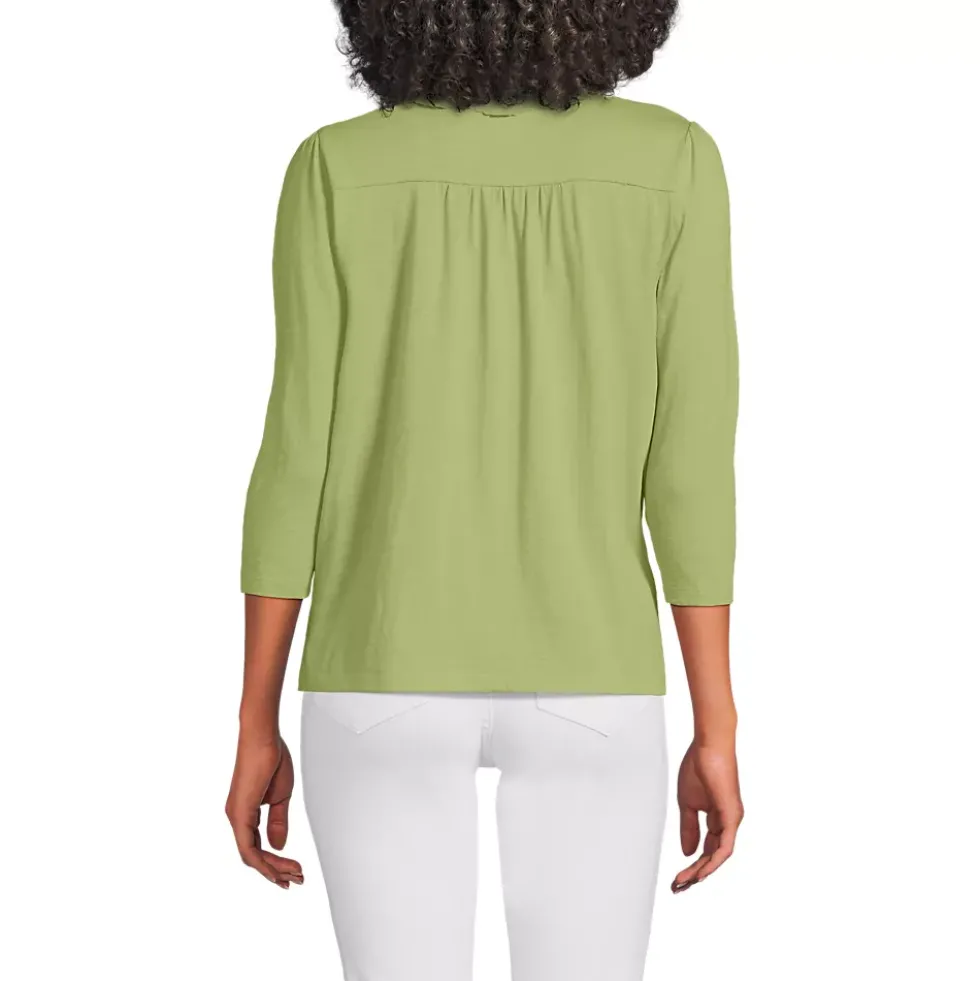 Women's 3/4 Sleeve Slub V-neck Lace Trim Top