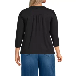 Women's 3/4 Sleeve Slub V-neck Lace Trim Top