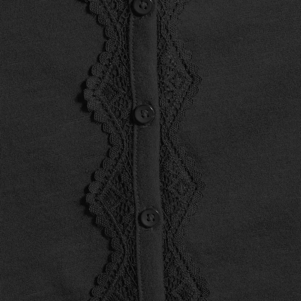 Women's 3/4 Sleeve Slub V-neck Lace Trim Top