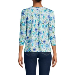 Women's 3/4 Sleeve Slub V-neck Lace Trim Top