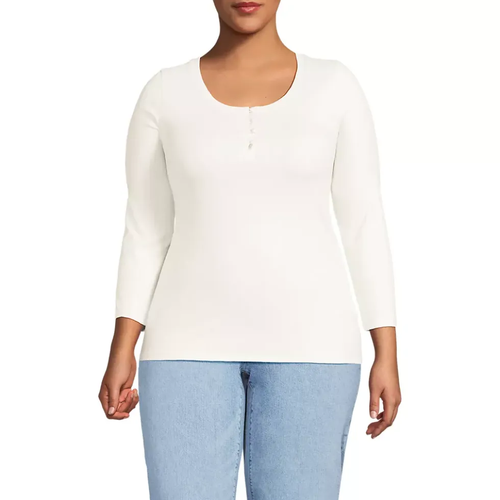 Women's 3/4 Sleeve Variegated Micro Rib Henley