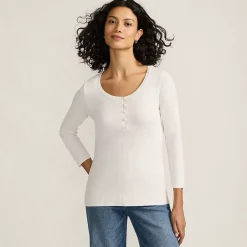 Women's 3/4 Sleeve Variegated Micro Rib Henley