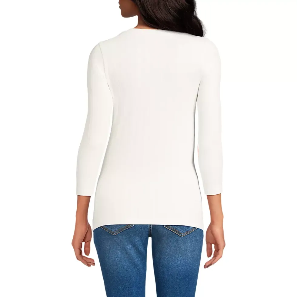 Women's 3/4 Sleeve Variegated Micro Rib Henley