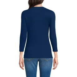 Women's 3/4 Sleeve Variegated Micro Rib Henley