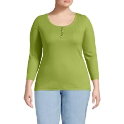 Women's 3/4 Sleeve Variegated Micro Rib Henley