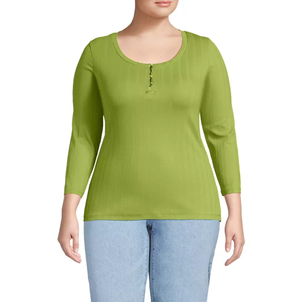 Women's 3/4 Sleeve Variegated Micro Rib Henley