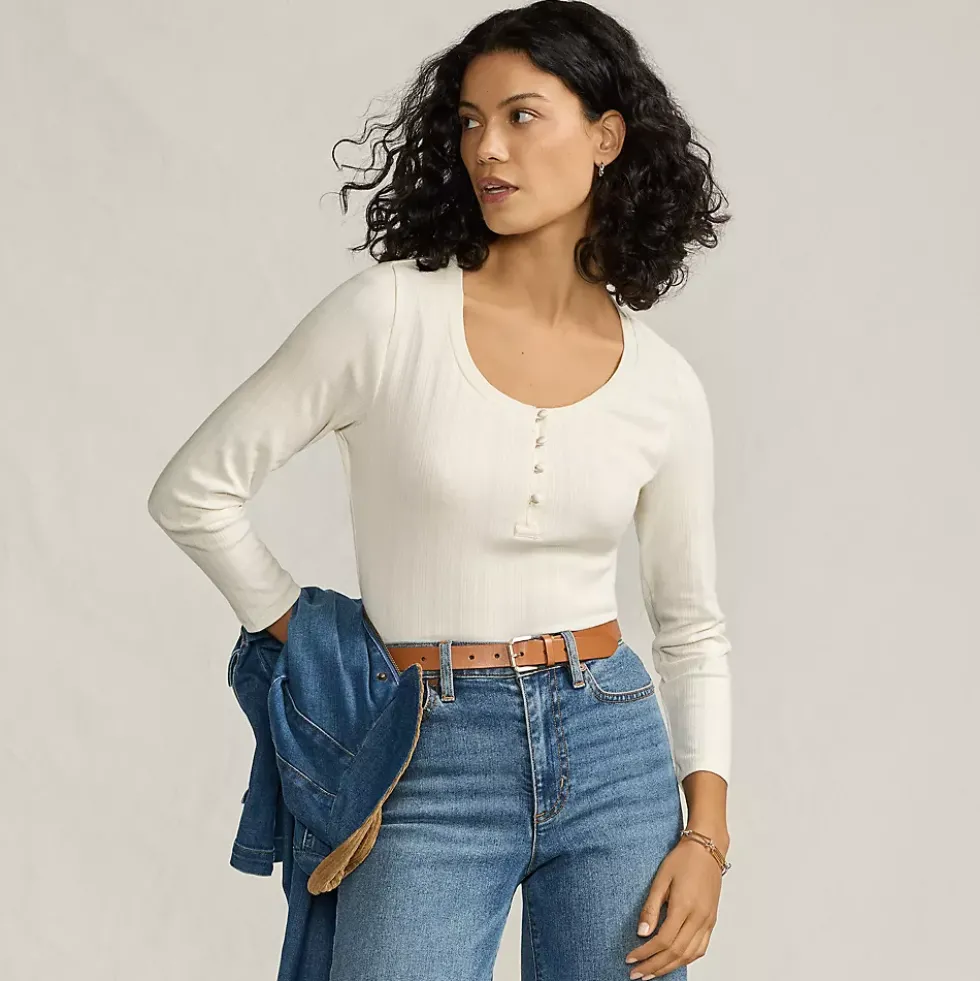 Women's 3/4 Sleeve Variegated Micro Rib Henley