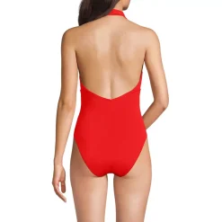 Women's SlenderSuit Halter Ruched Plunge High Leg One Piece Swimsuit