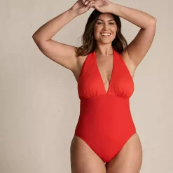 Women's SlenderSuit Halter Ruched Plunge High Leg One Piece Swimsuit