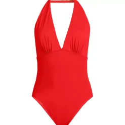 Women's SlenderSuit Halter Ruched Plunge High Leg One Piece Swimsuit