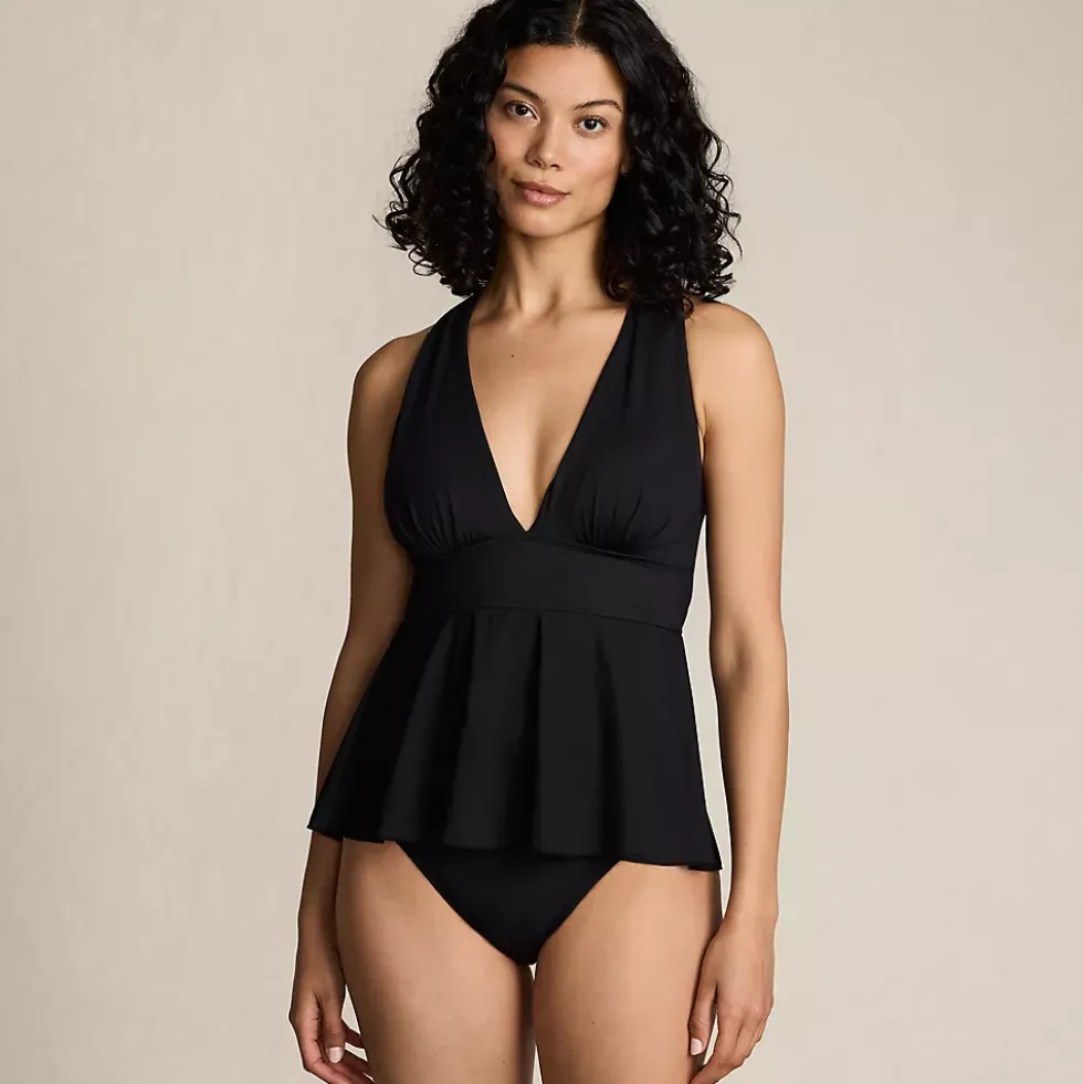 Women's SlenderSuit Plunge Ruched X-Back Ruffle Fauxkini One Piece Swimsuit