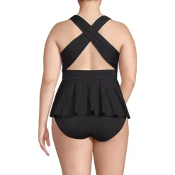 Women's SlenderSuit Plunge Ruched X-Back Ruffle Fauxkini One Piece Swimsuit