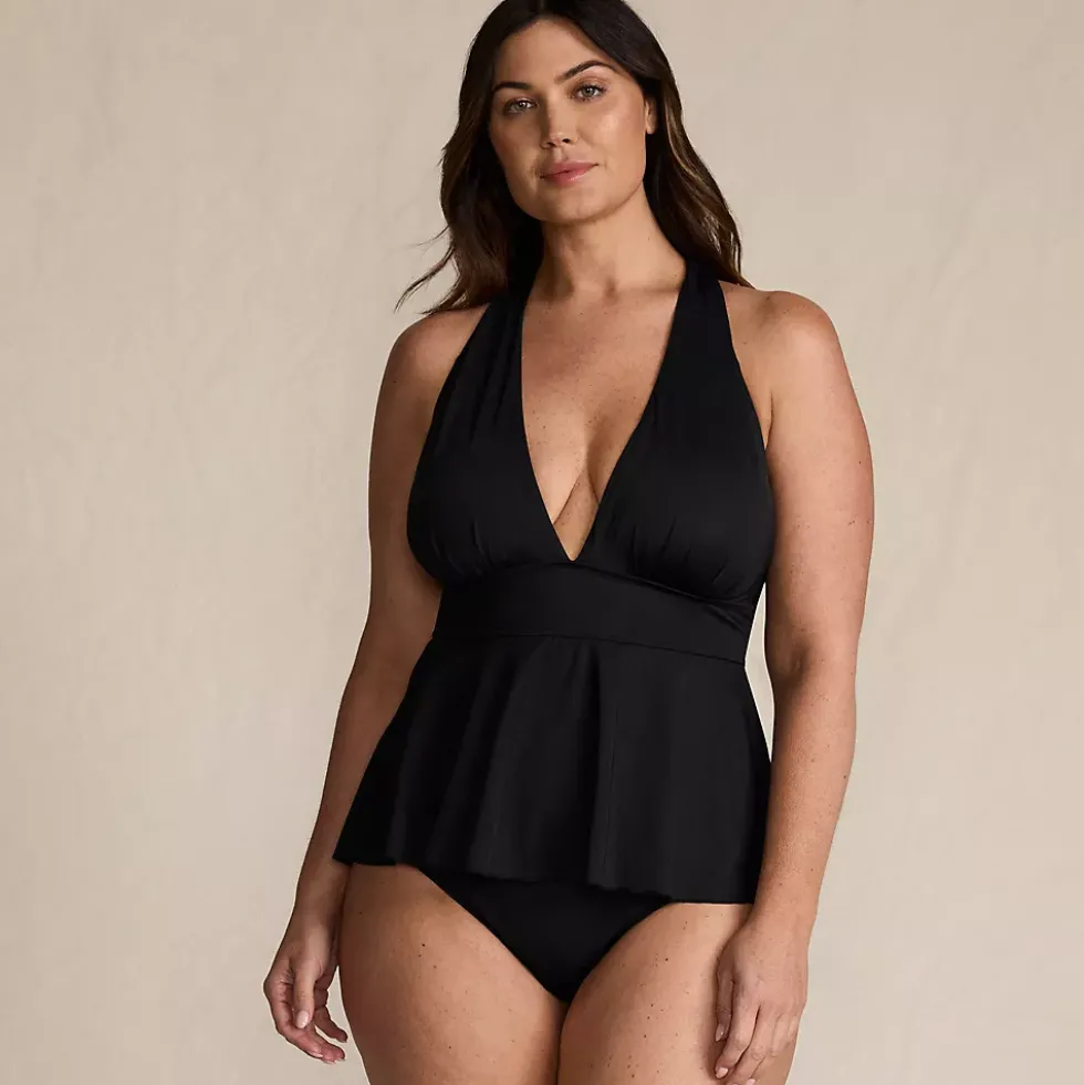 Women's SlenderSuit Plunge Ruched X-Back Ruffle Fauxkini One Piece Swimsuit