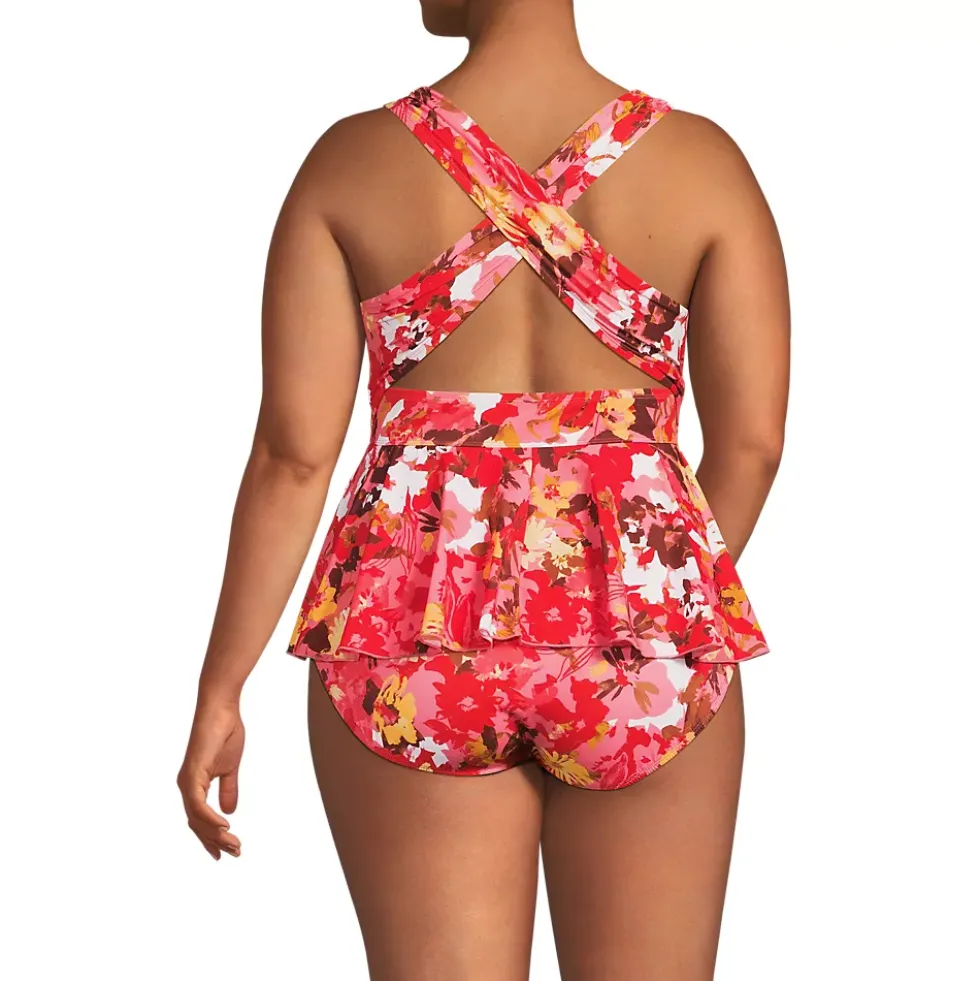 Women's SlenderSuit Plunge Ruched X-Back Ruffle Fauxkini One Piece Swimsuit