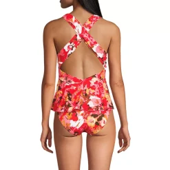 Women's SlenderSuit Plunge Ruched X-Back Ruffle Fauxkini One Piece Swimsuit