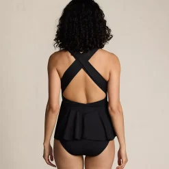 Women's SlenderSuit Plunge Ruched X-Back Ruffle Fauxkini One Piece Swimsuit