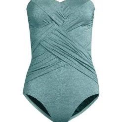 Women's Slender Suit Shine Bandeau Tummy Control High Leg One Piece Swimsuit