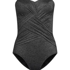 Women's Slender Suit Shine Bandeau Tummy Control High Leg One Piece Swimsuit
