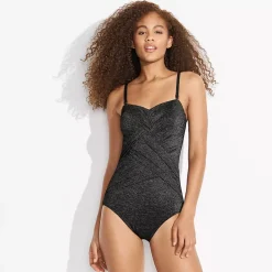 Women's Slender Suit Shine Bandeau Tummy Control High Leg One Piece Swimsuit