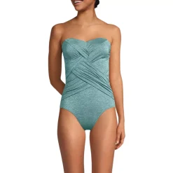 Women's Slender Suit Shine Bandeau Tummy Control High Leg One Piece Swimsuit