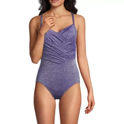 Women's Slender Suit Shine Pleated Tummy Control Chlorine Resistant X-back One Piece Swimsuit