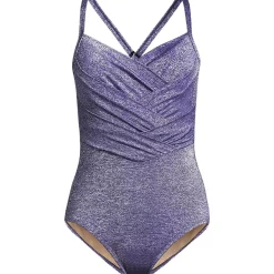 Women's Slender Suit Shine Pleated Tummy Control Chlorine Resistant X-back One Piece Swimsuit