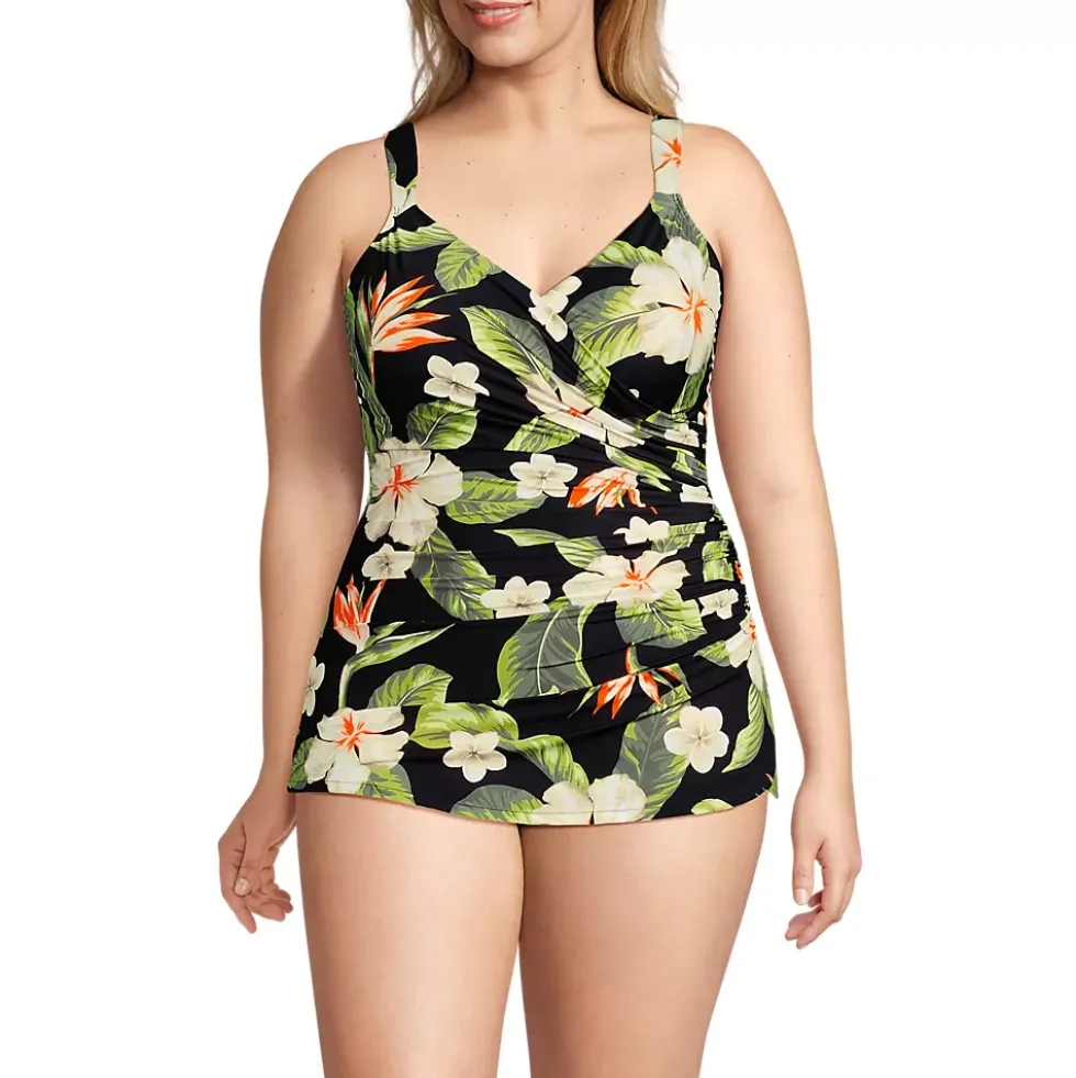 Women's SlenderSuit V-Neck Skirted Low Leg One Piece