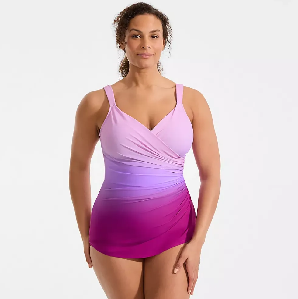 Women's SlenderSuit V-Neck Skirted Low Leg One Piece