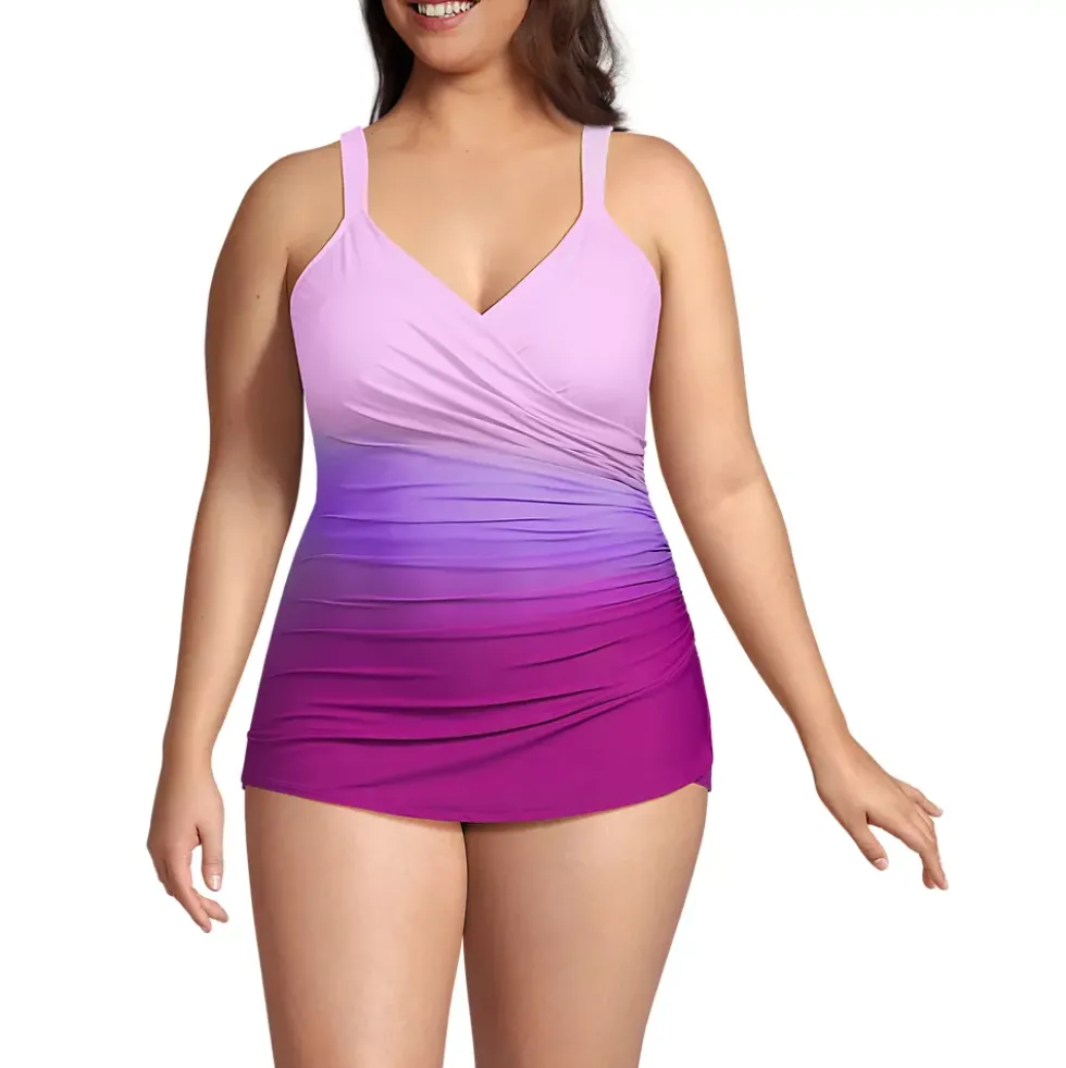 Women's SlenderSuit V-Neck Skirted Low Leg One Piece