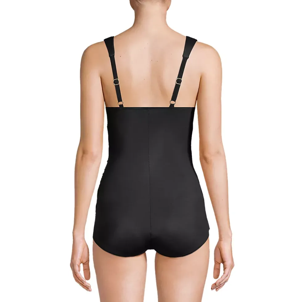 Women's SlenderSuit V-Neck Skirted Low Leg One Piece