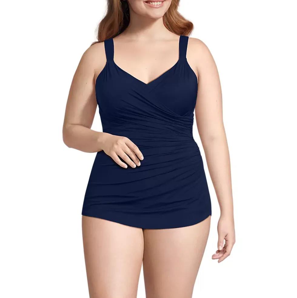 Women's SlenderSuit V-Neck Skirted Low Leg One Piece