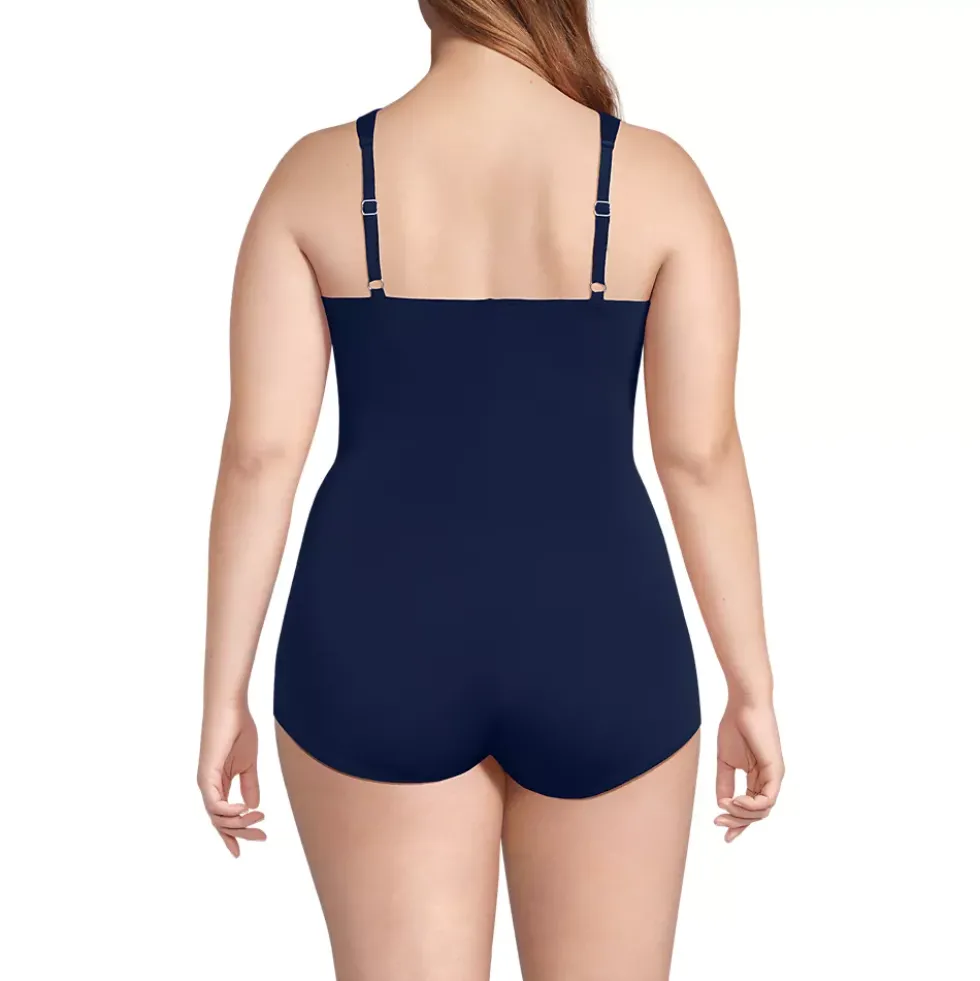Women's SlenderSuit V-Neck Skirted Low Leg One Piece