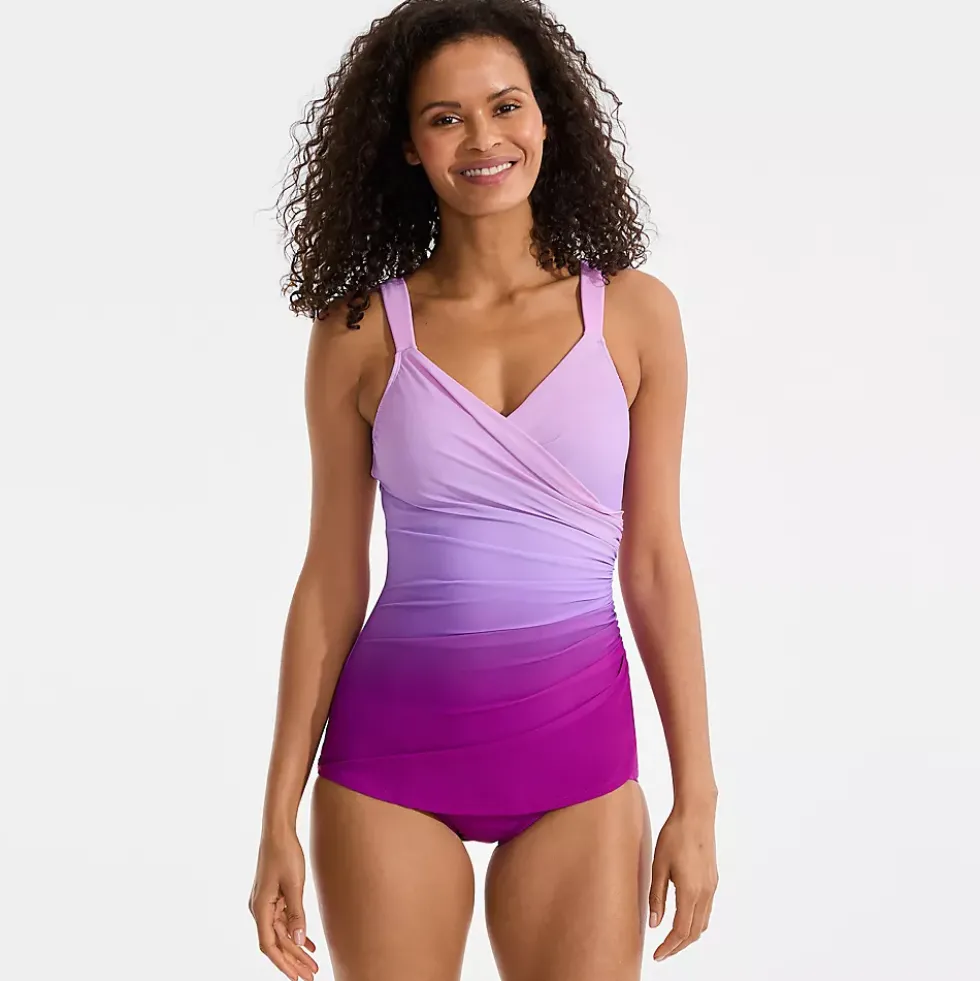 Women's SlenderSuit V-Neck Skirted Low Leg One Piece