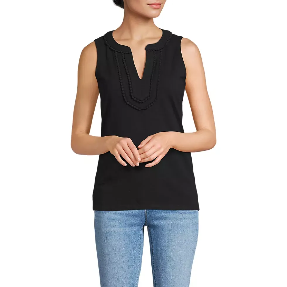 Women's Slub Decorative Trim Tank Top