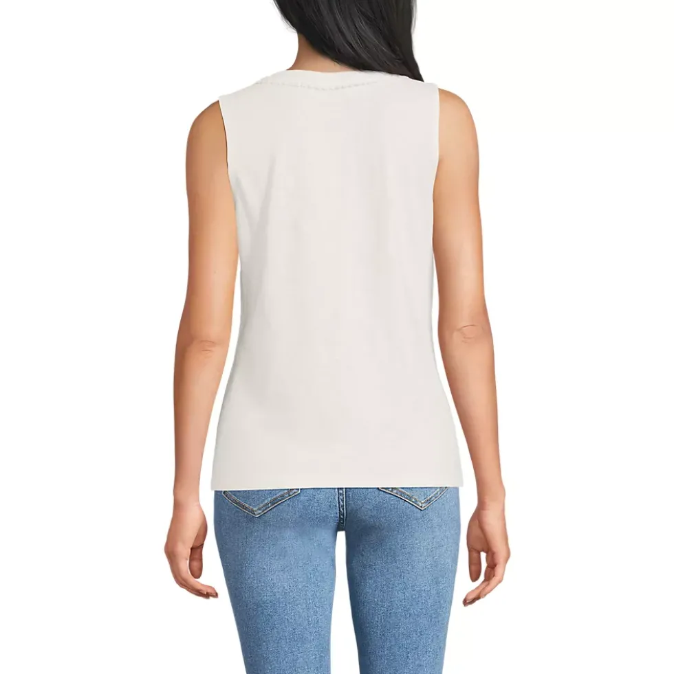 Women's Slub Decorative Trim Tank Top