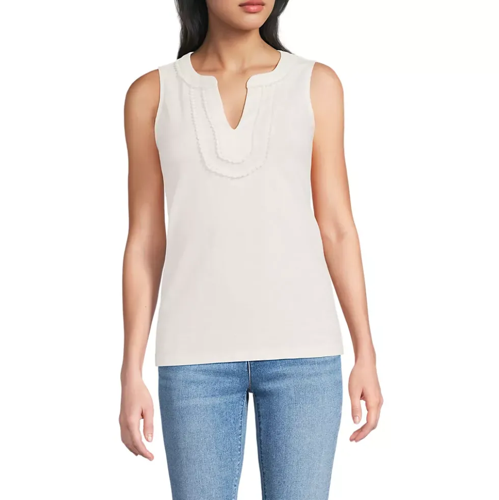 Women's Slub Decorative Trim Tank Top