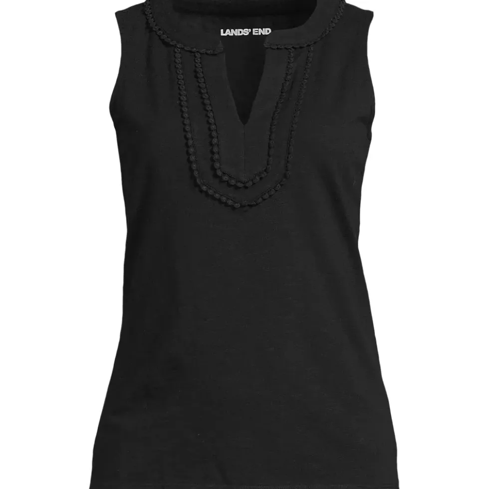 Women's Slub Decorative Trim Tank Top