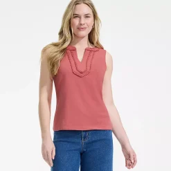 Women's Slub Decorative Trim Tank Top