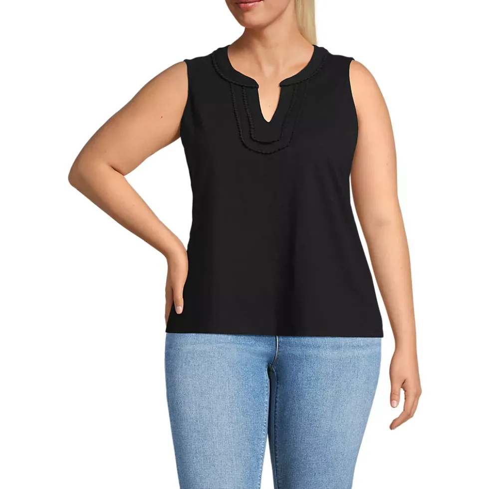 Women's Slub Decorative Trim Tank Top