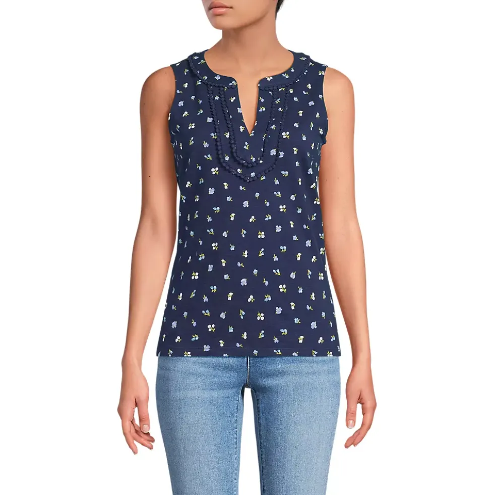 Women's Slub Decorative Trim Tank Top