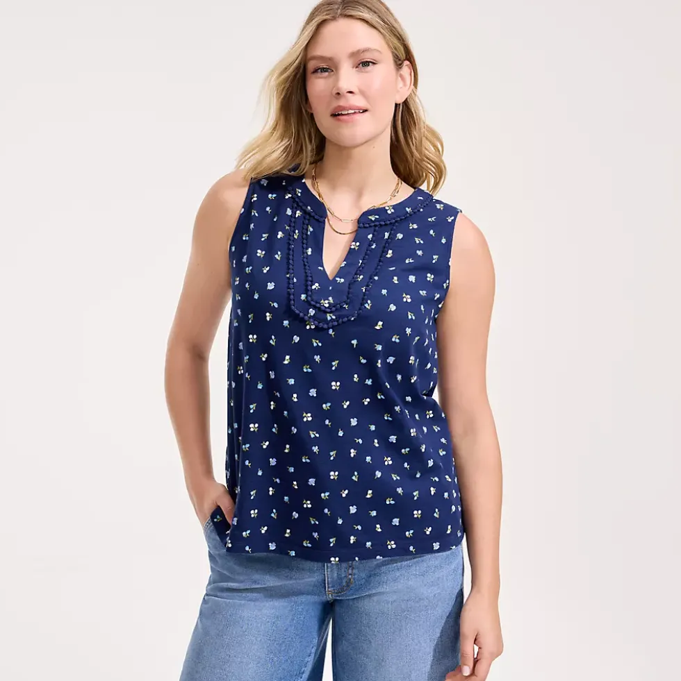 Women's Slub Decorative Trim Tank Top