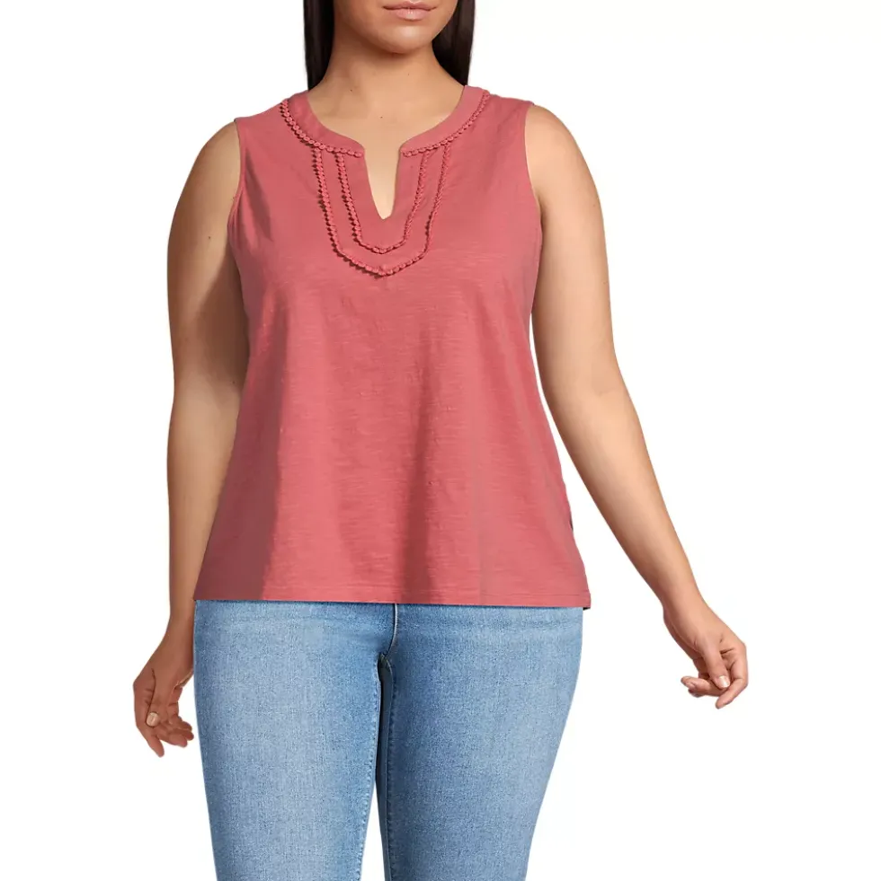 Women's Slub Decorative Trim Tank Top
