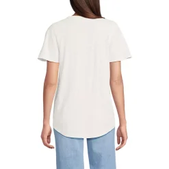 Women's Slub Flutter Sleeve Lace Trim Notch Neck Tunic Top