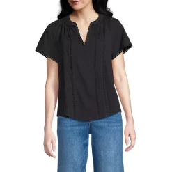 Women's Slub Short Sleeve Notch Neck Top