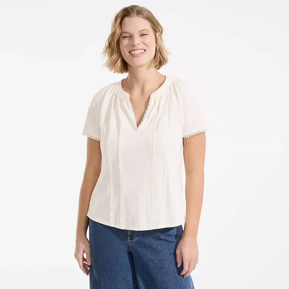Women's Slub Short Sleeve Notch Neck Top