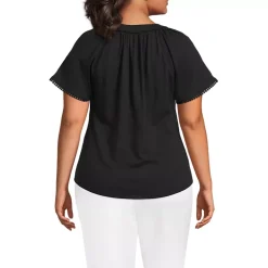 Women's Slub Short Sleeve Notch Neck Top