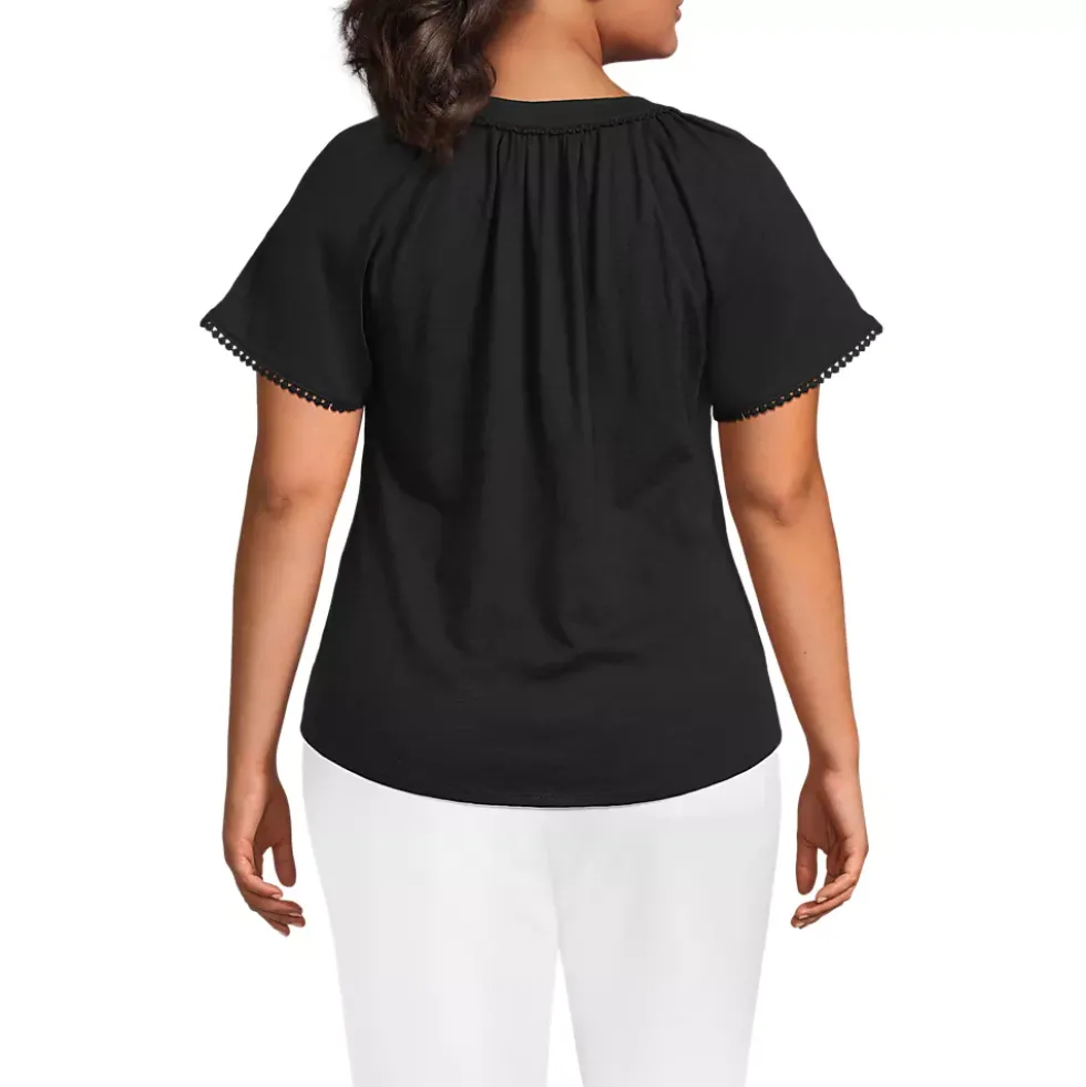 Women's Slub Short Sleeve Notch Neck Top