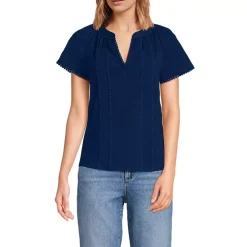 Women's Slub Short Sleeve Notch Neck Top